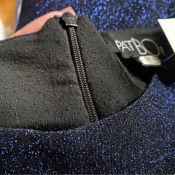 PatBo mock neck sweater sparkly lurex navy turtleneck knit top blouson sleeve M - Picture 9 of 10